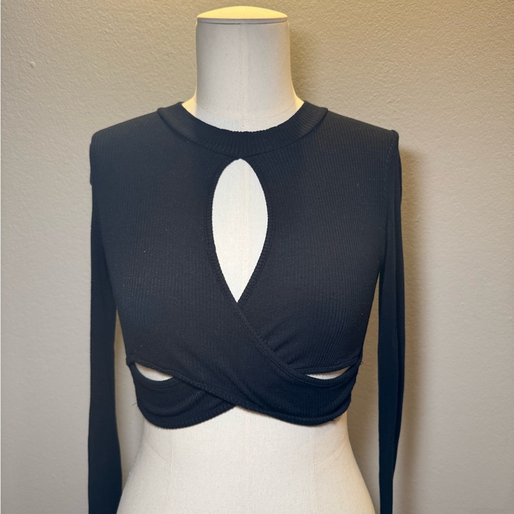 Black Cut-Out Long Sleeve Top